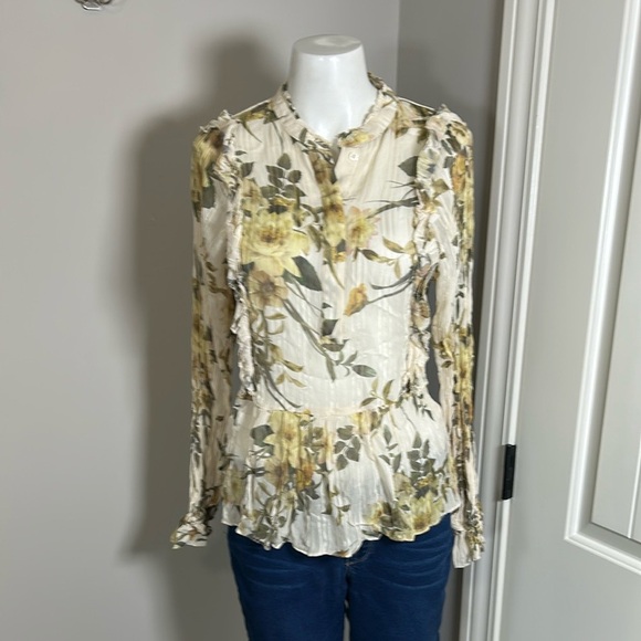 Reiss Alandra Floral Print Blouse Lightweight Top Semi Sheer Crinkle Finish Sz 4 - Picture 5 of 14